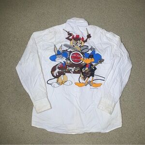 Vintage 1993 Looney Tunes Taz Western White Button Down Shirt Men’s Size Medium